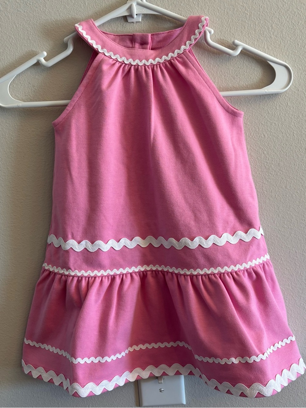 Janie and Jack Girls Ric Rac Ponte Dress Pink White size 3 NEW